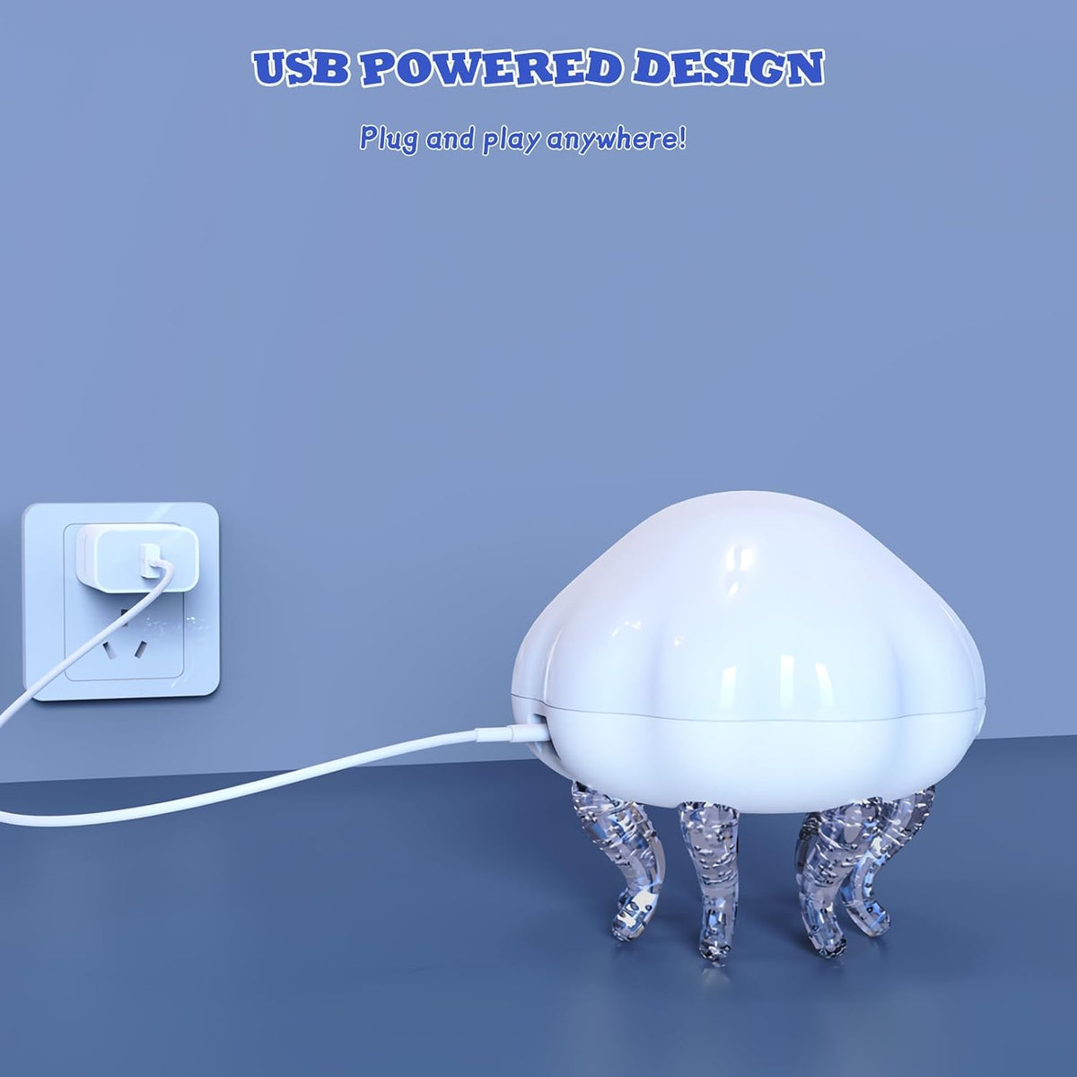 White jellyfish lamp connected to a USB power cable